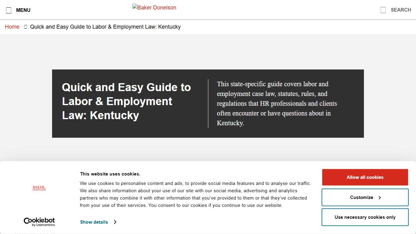 Quick and Easy Guide to Labor & Employment Law: Kentucky Baker Donelson